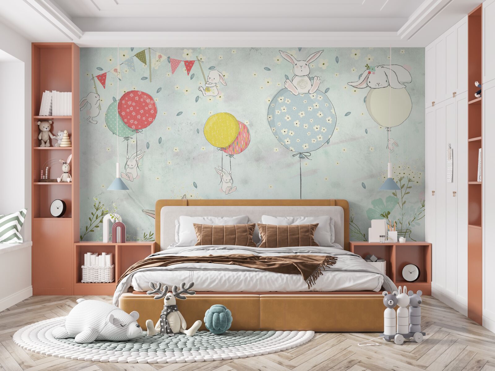 Fototapet iepurași în bile albe