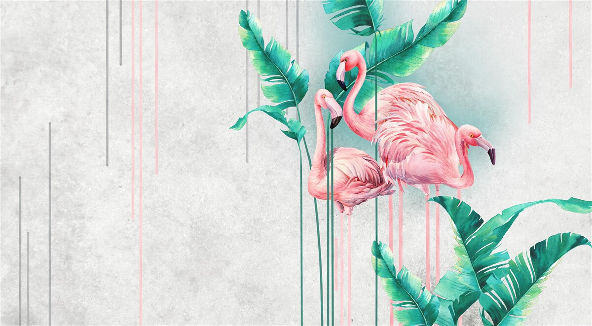 Fototapet flamingo roz tropical