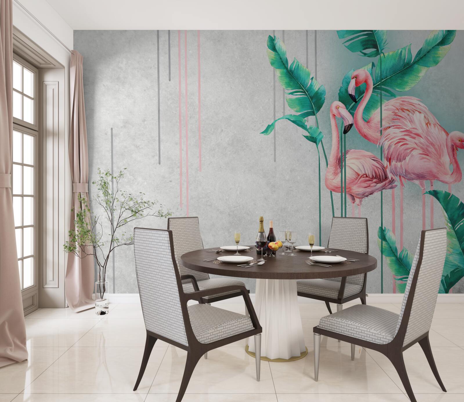 Fototapet flamingo roz tropical