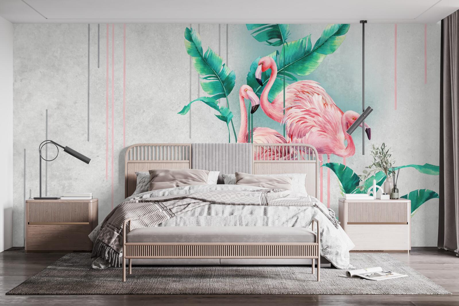 Fototapet flamingo roz tropical