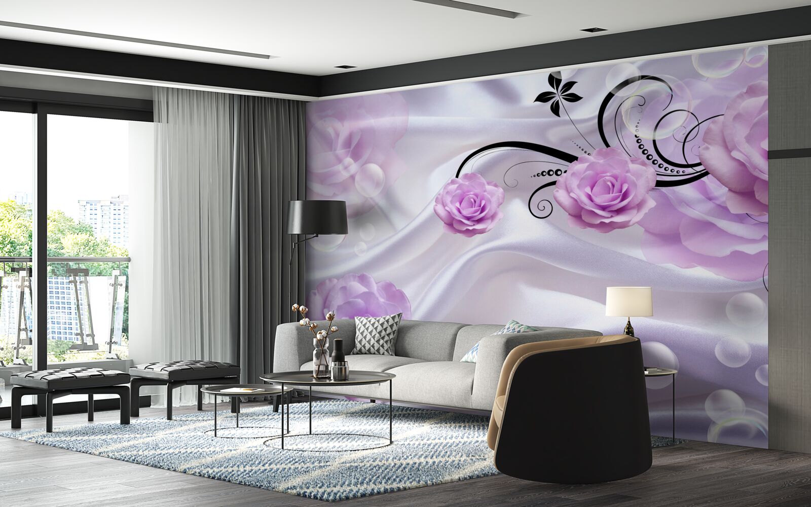 Fototapet trandafiri de liliac moale