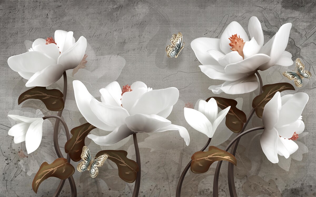 Fototapet Molie zburând deasupra mugurilor albi ca zăpada