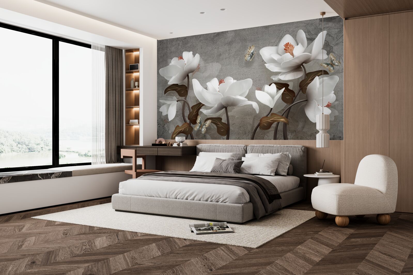 Fototapet Molie zburând deasupra mugurilor albi ca zăpada