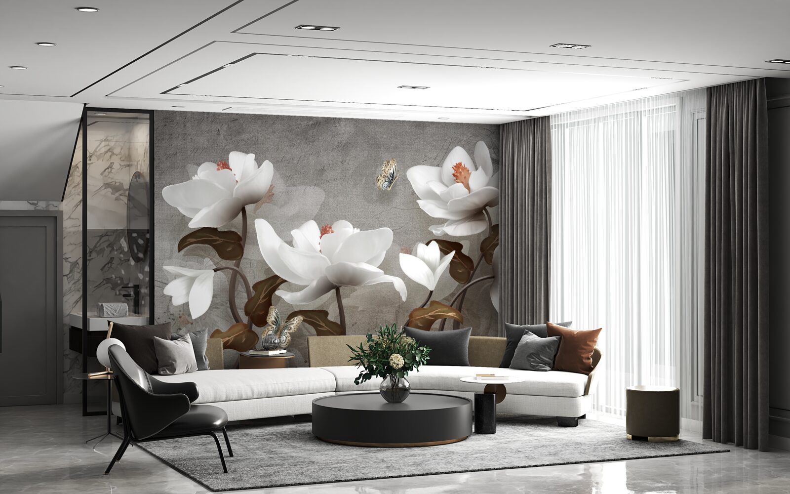 Fototapet Molie zburând deasupra mugurilor albi ca zăpada