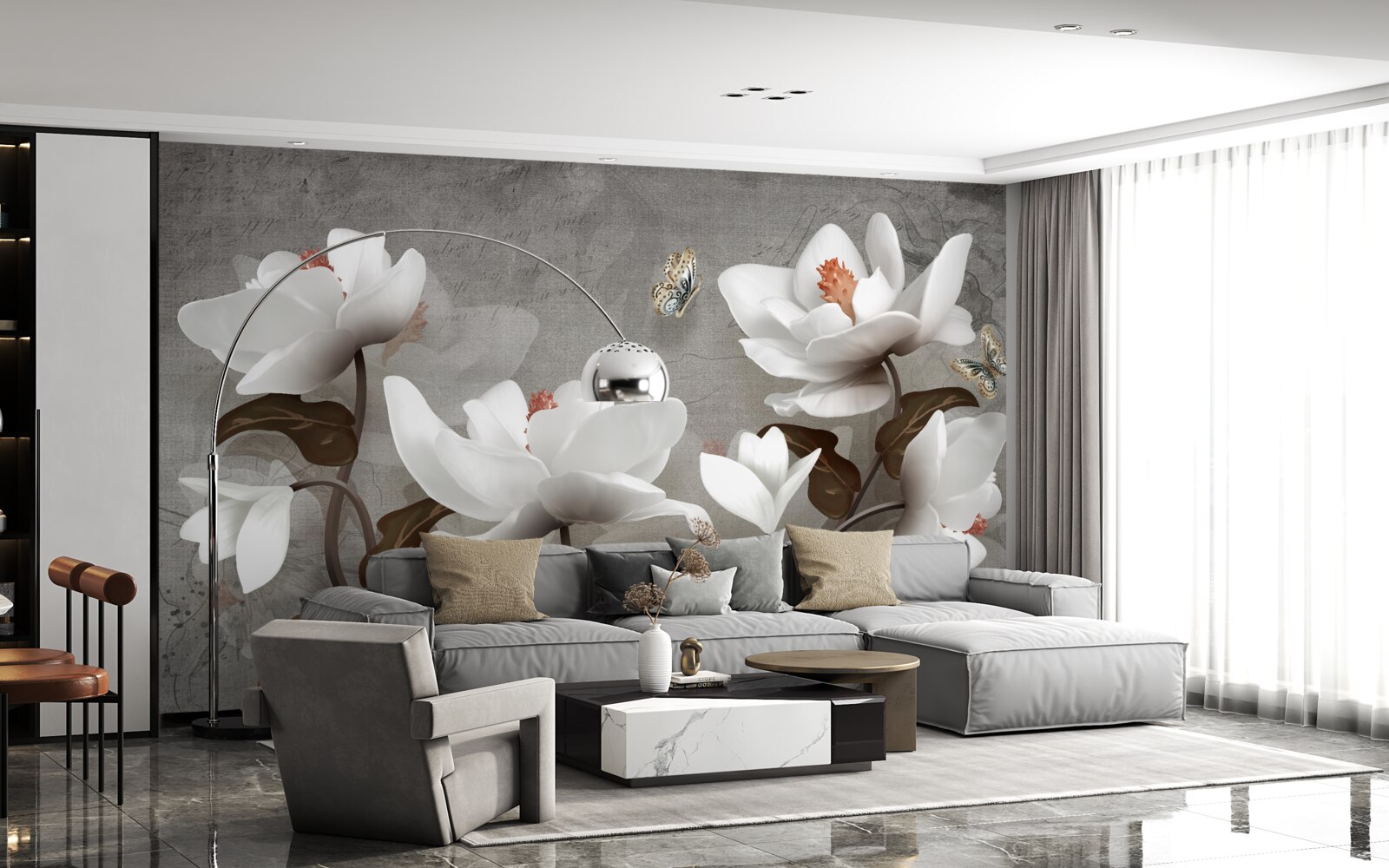 Fototapet Molie zburând deasupra mugurilor albi ca zăpada