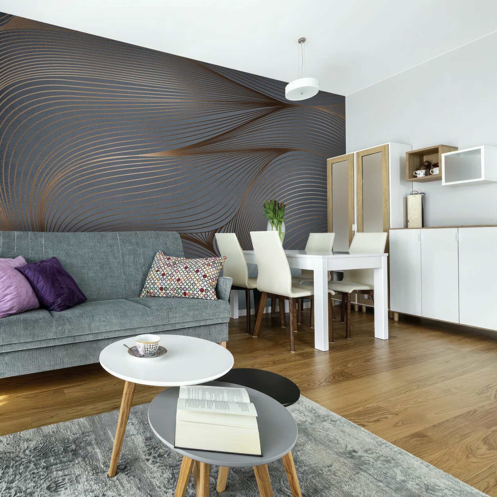 Fototapet linii abstracte cu finețe și margini aurii