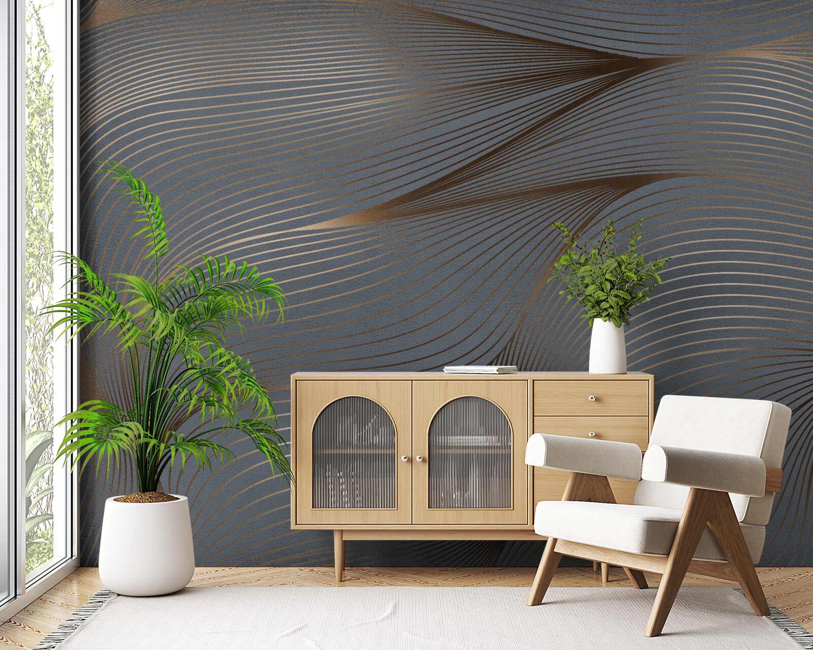 Fototapet linii abstracte cu finețe și margini aurii