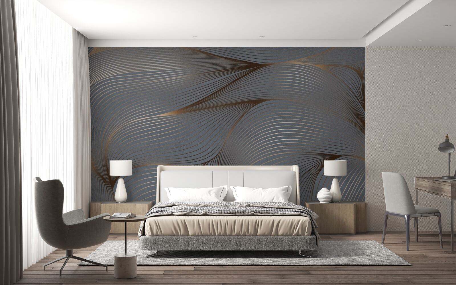 Fototapet linii abstracte cu finețe și margini aurii