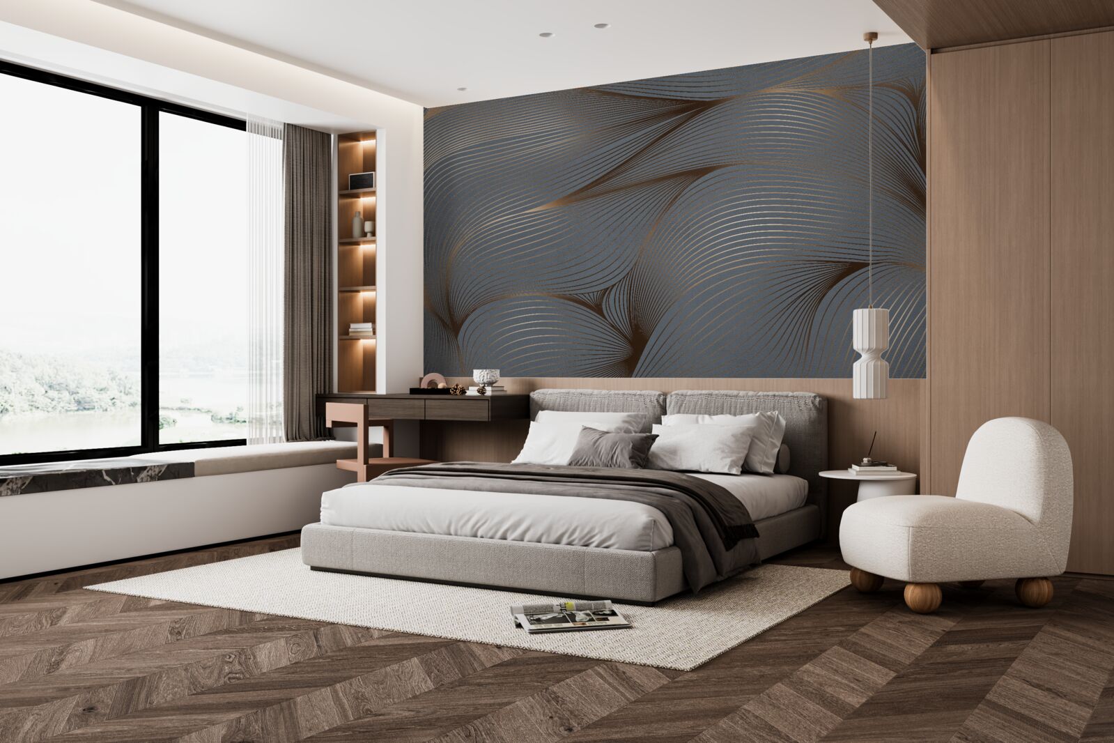 Fototapet linii abstracte cu finețe și margini aurii