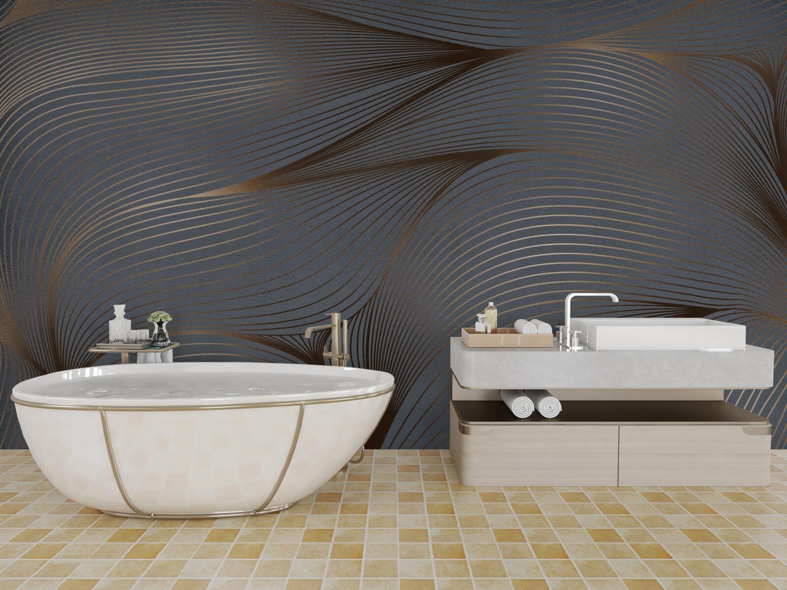 Fototapet linii abstracte cu finețe și margini aurii