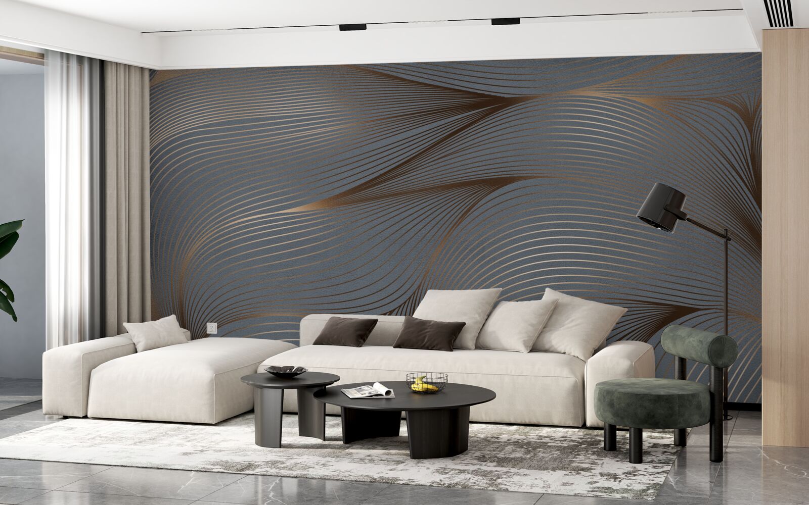 Fototapet linii abstracte cu finețe și margini aurii