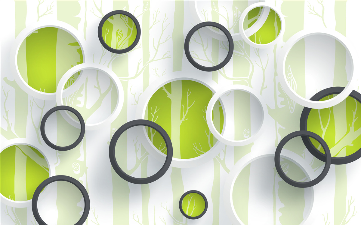 Fototapet imagini de contur ale copacilor în cercuri alb-negru