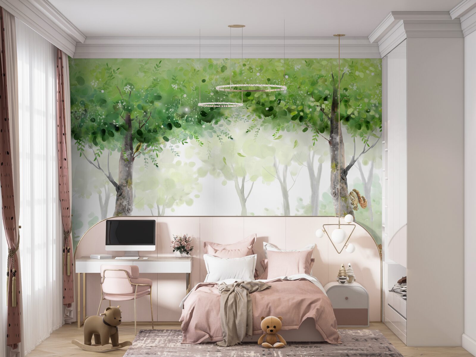 Fototapet pădure de vară pictată în acuarelă