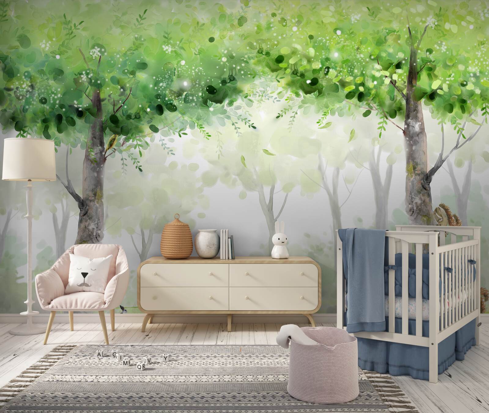 Fototapet pădure de vară pictată în acuarelă