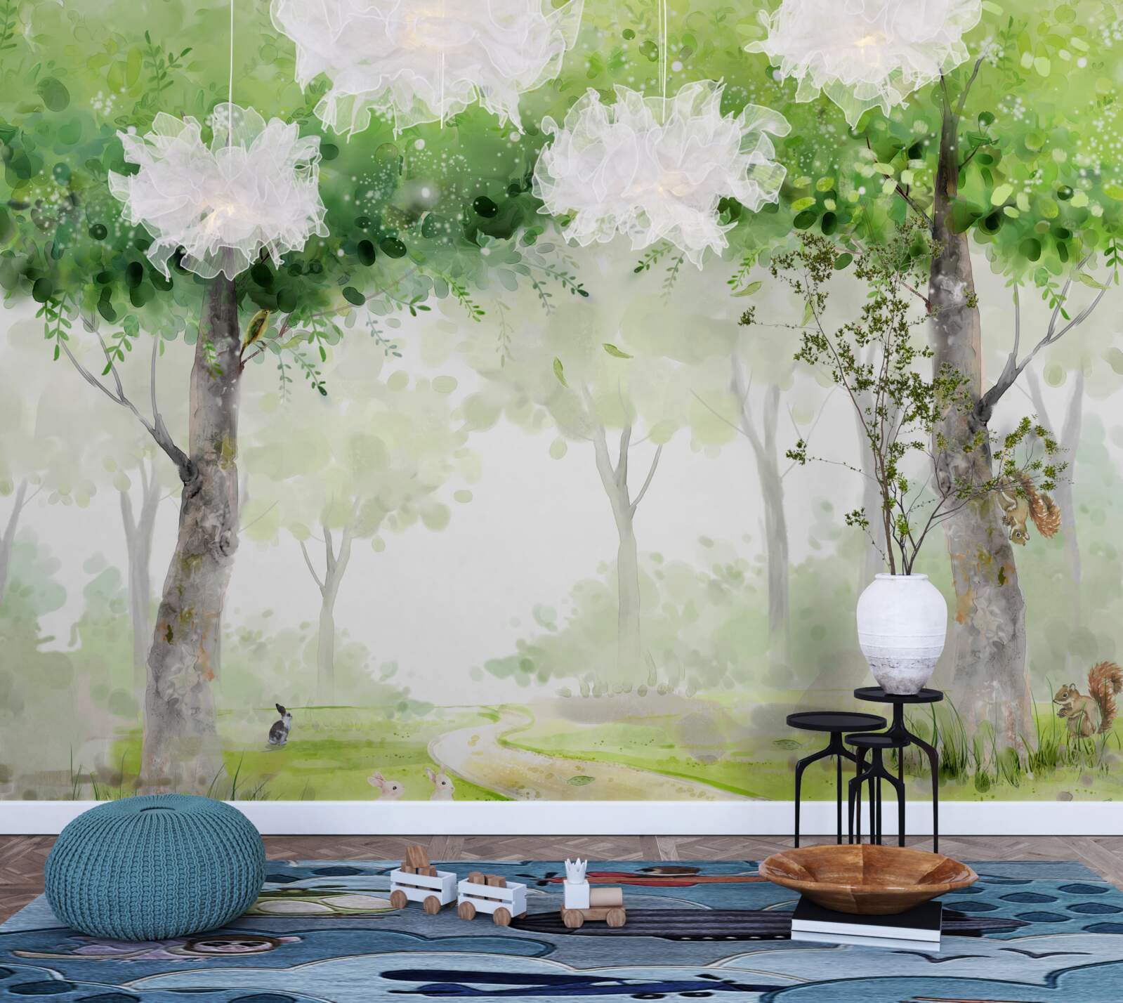 Fototapet pădure de vară pictată în acuarelă