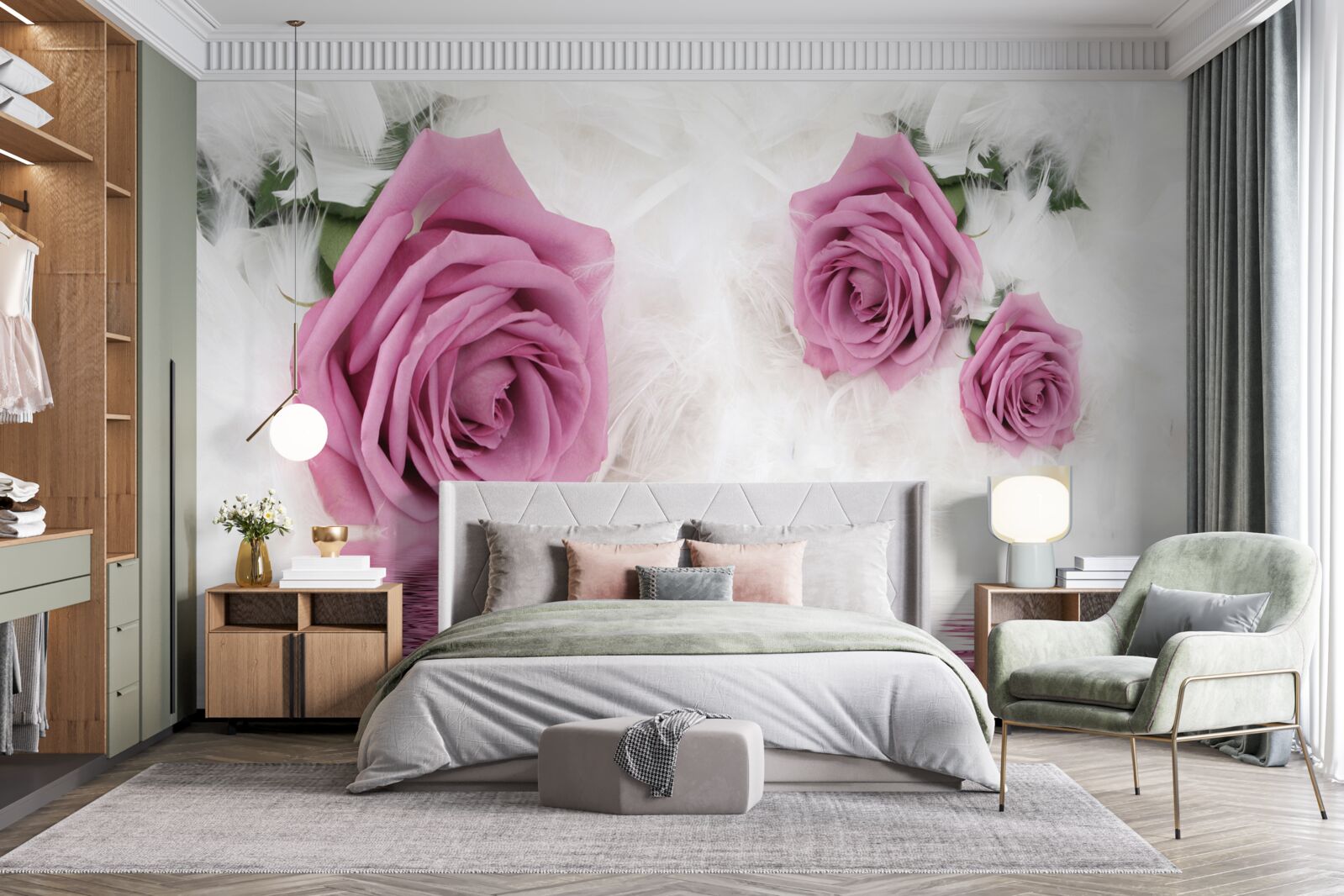 Fototapet trandafiri lila în element lichid