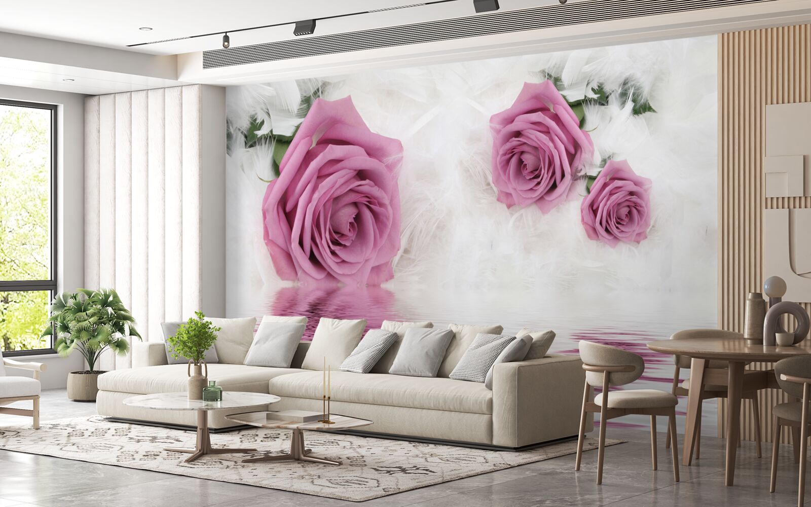 Fototapet trandafiri lila în element lichid