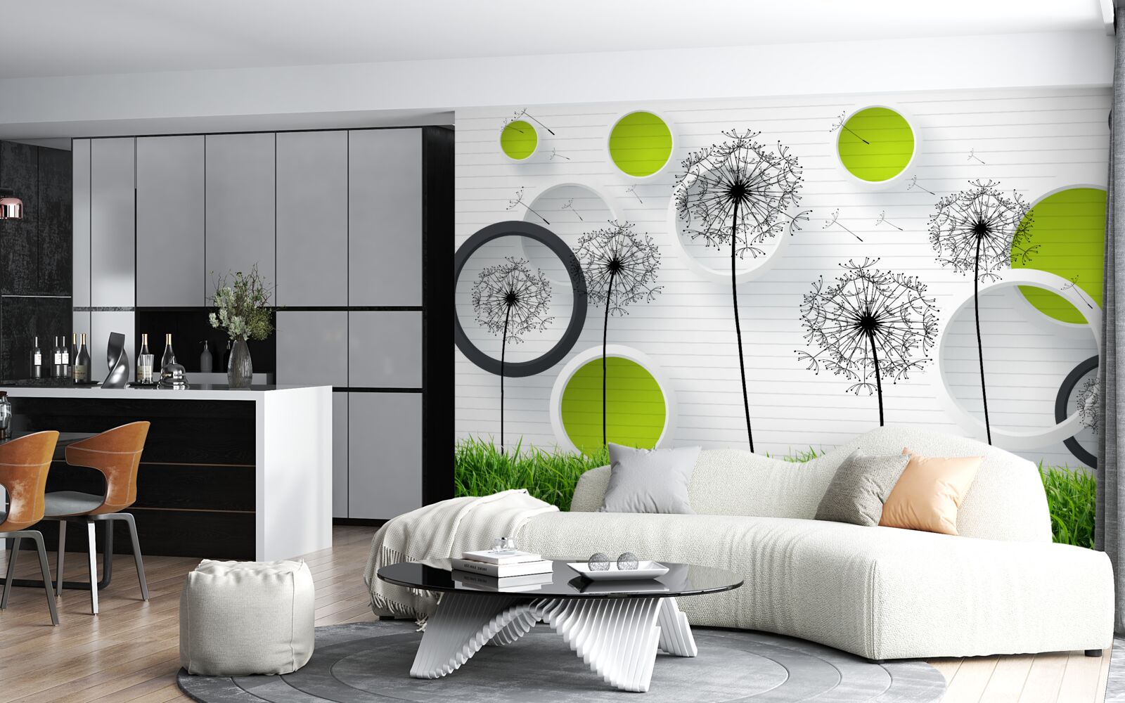 Fototapet o pășune presărată cu lăptișor de matcă