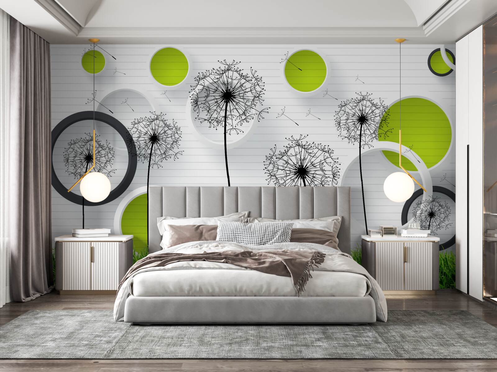 Fototapet o pășune presărată cu lăptișor de matcă