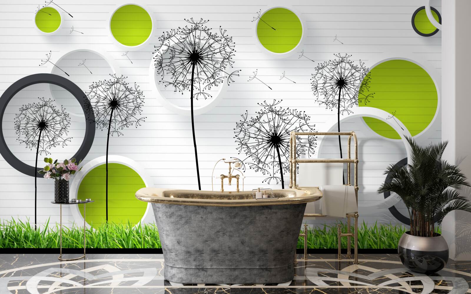 Fototapet o pășune presărată cu lăptișor de matcă