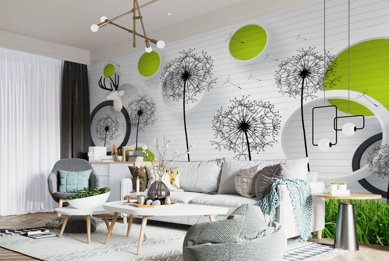 Fototapet o pășune presărată cu lăptișor de matcă