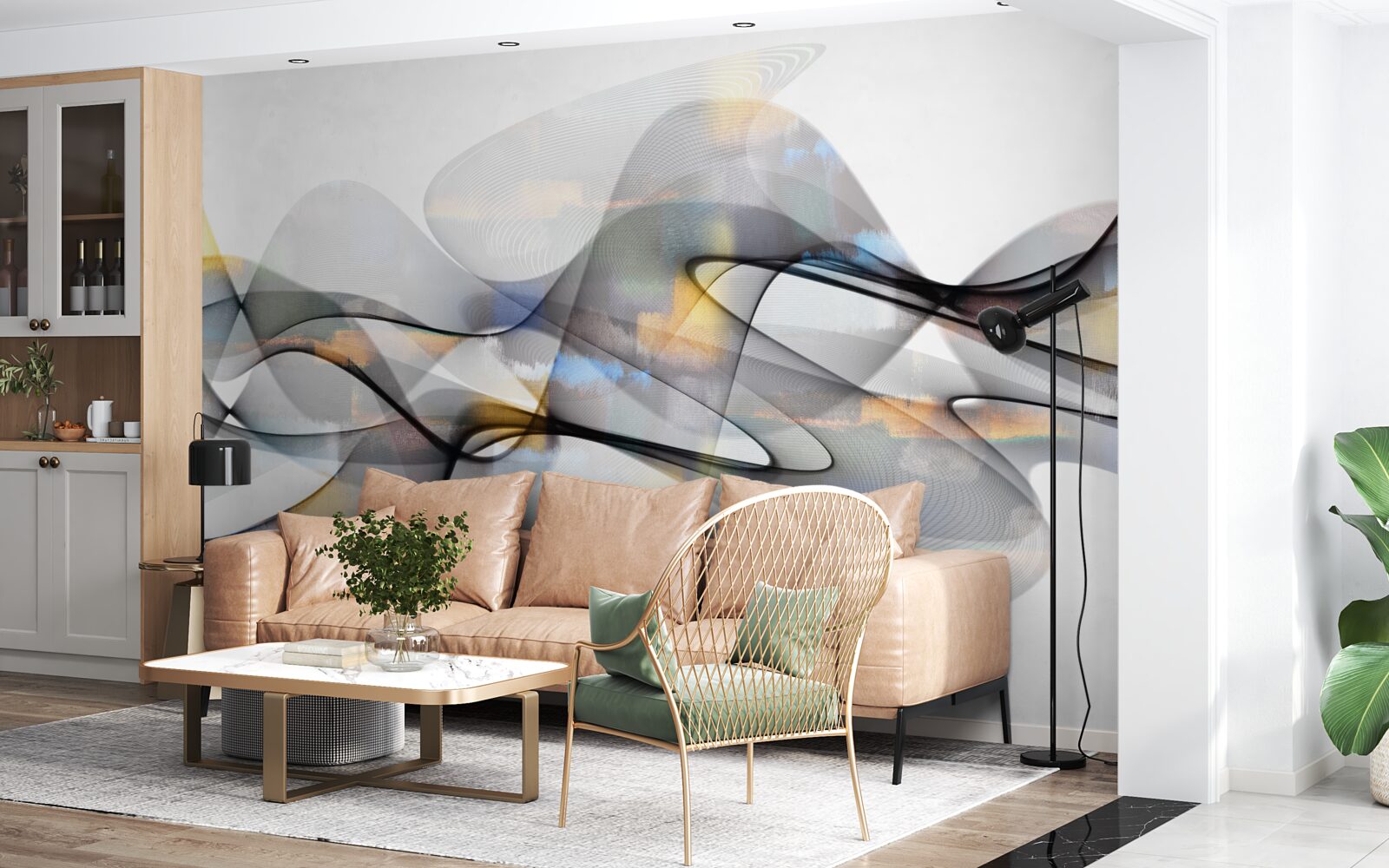 Fototapet structură de fum cu elemente de aur