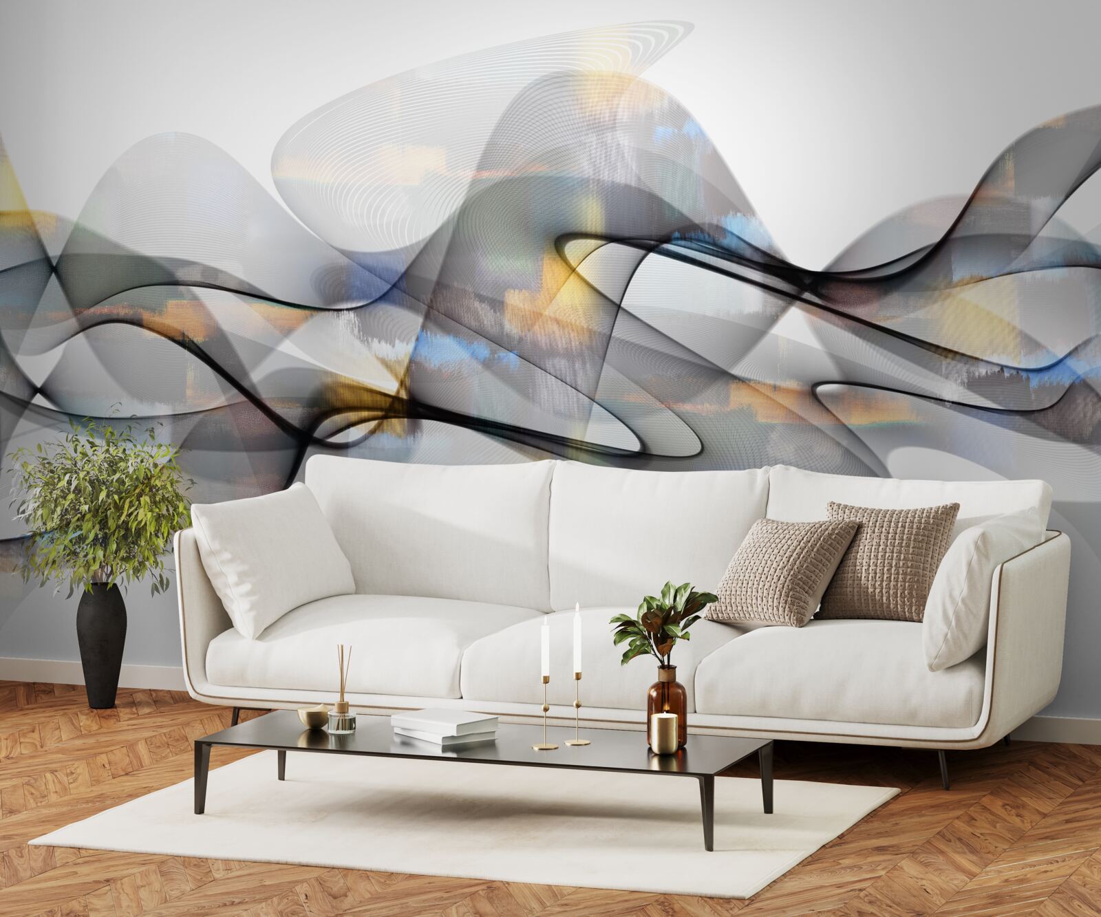 Fototapet structură de fum cu elemente de aur