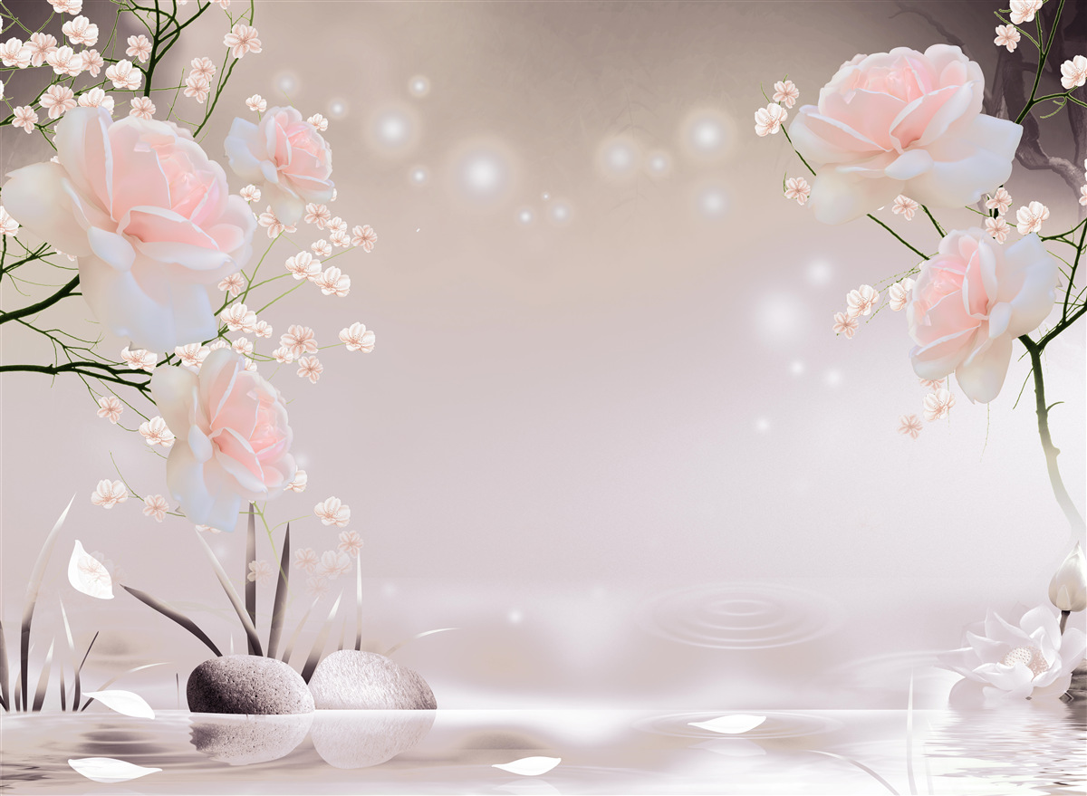 Fototapet trandafir moale de culoarea ceaiului pe ramuri