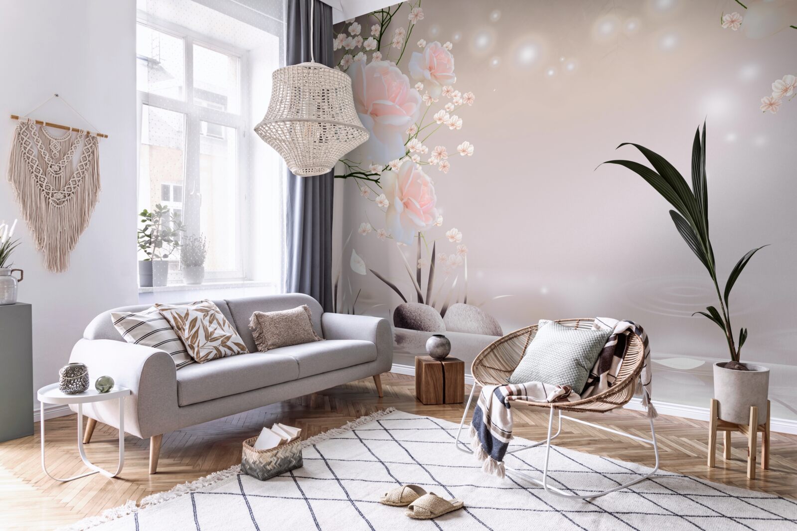 Fototapet trandafir moale de culoarea ceaiului pe ramuri