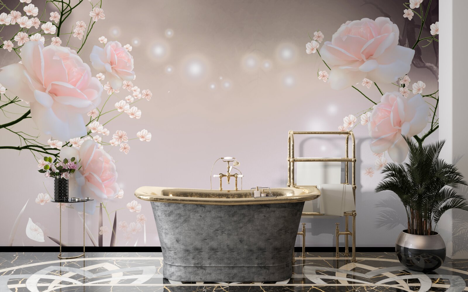 Fototapet trandafir moale de culoarea ceaiului pe ramuri