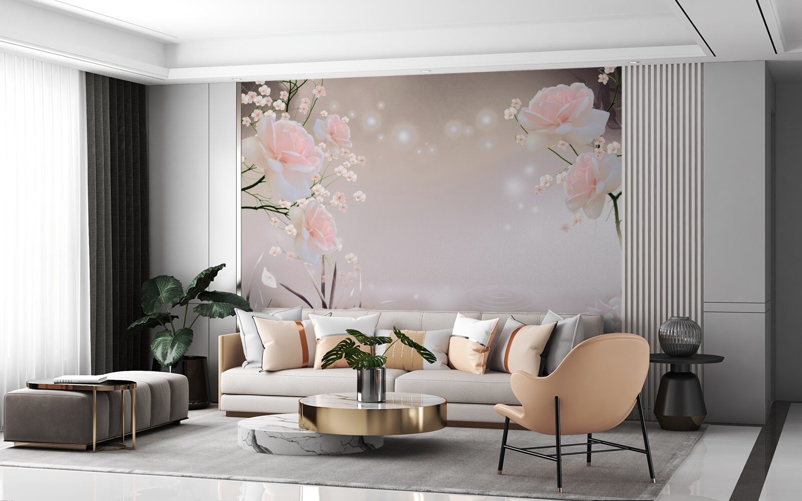 Fototapet trandafir moale de culoarea ceaiului pe ramuri