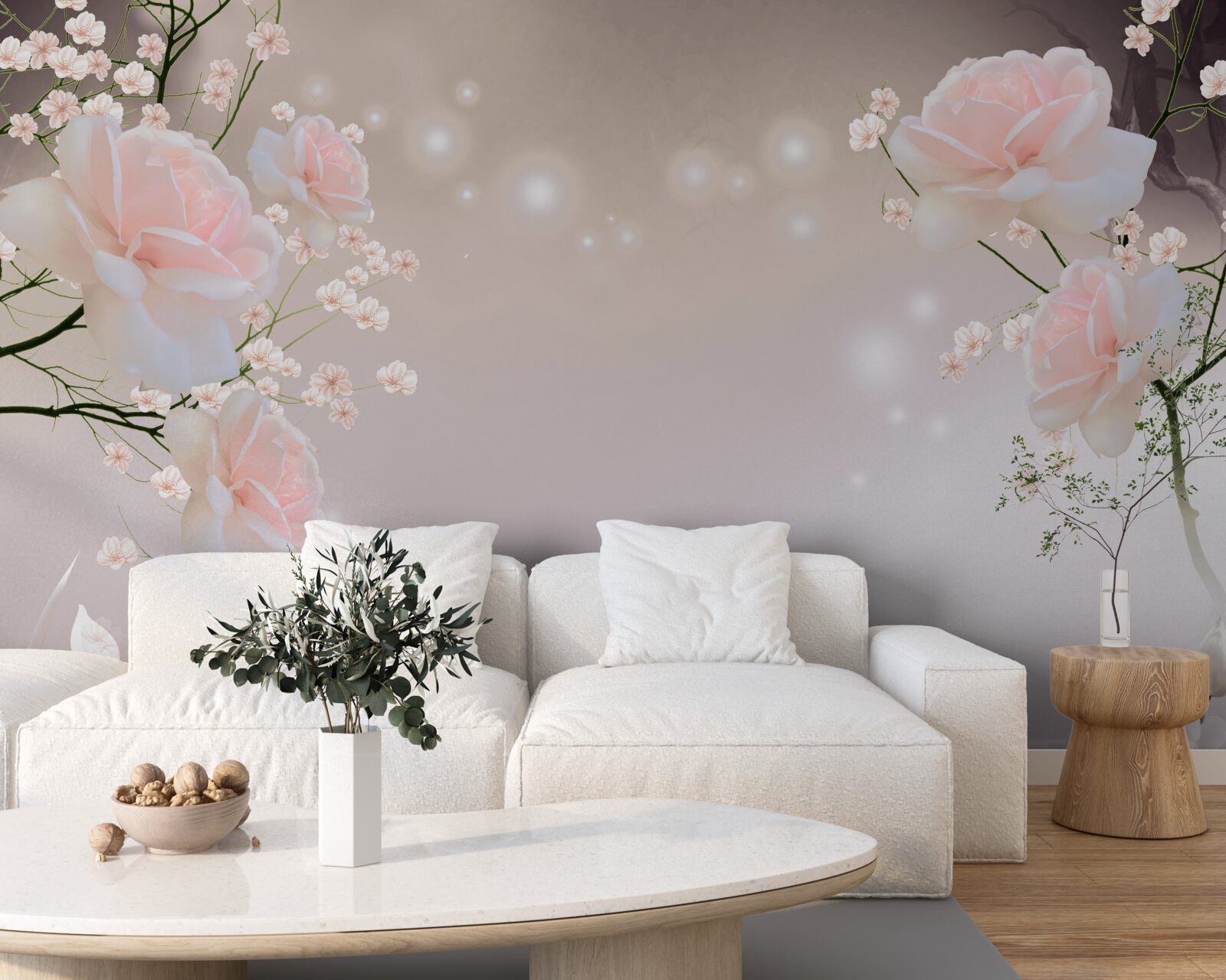 Fototapet trandafir moale de culoarea ceaiului pe ramuri