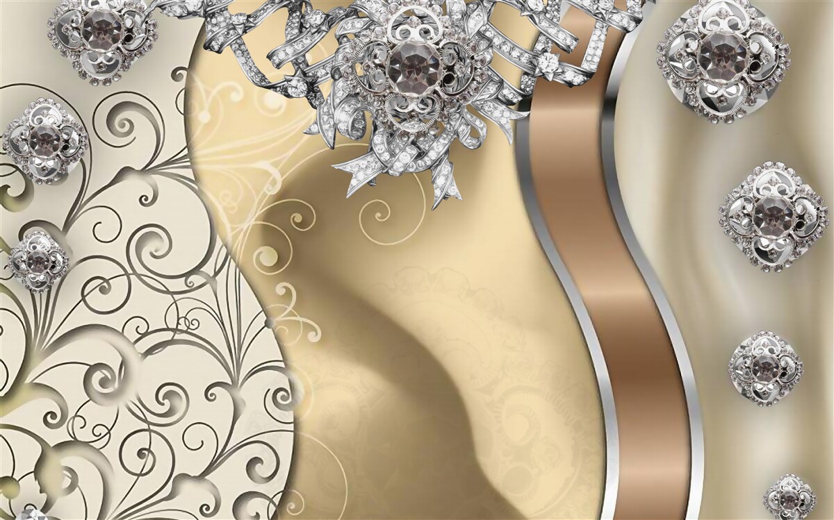 Fototapet flori din argint pe aur