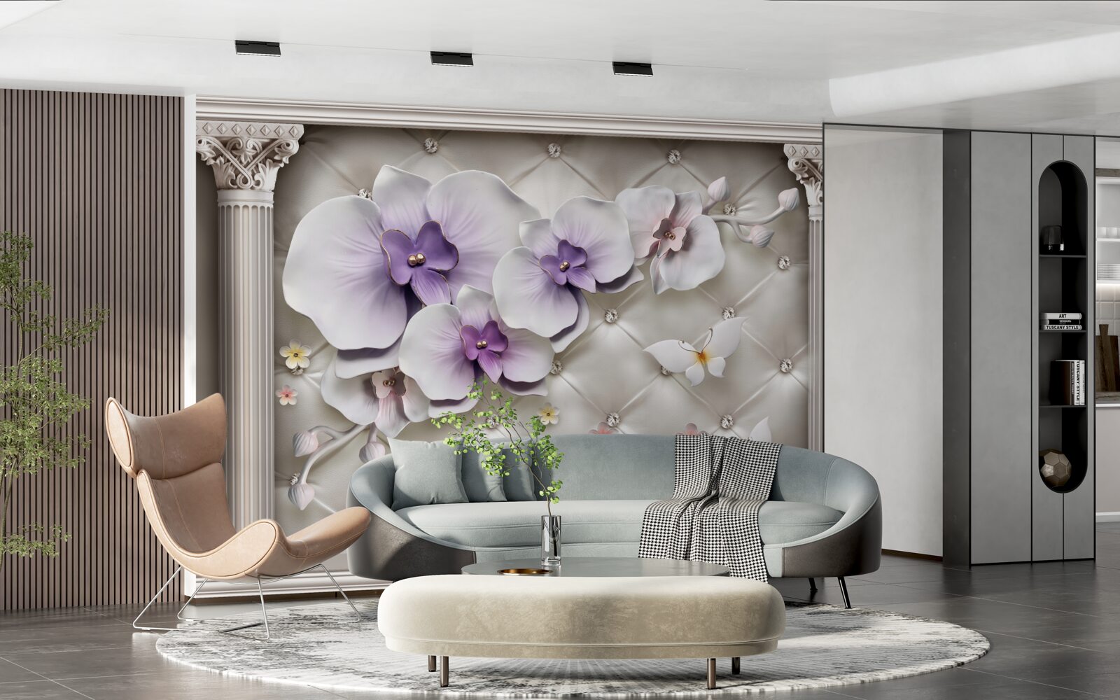 Fototapet Orhidee albă ca zăpada decorată cu aur și perle