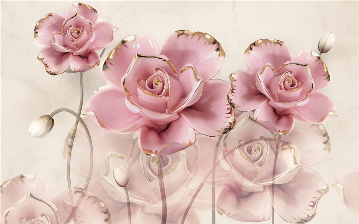 Fototapet trandafir roz elegant cu obraji delicați