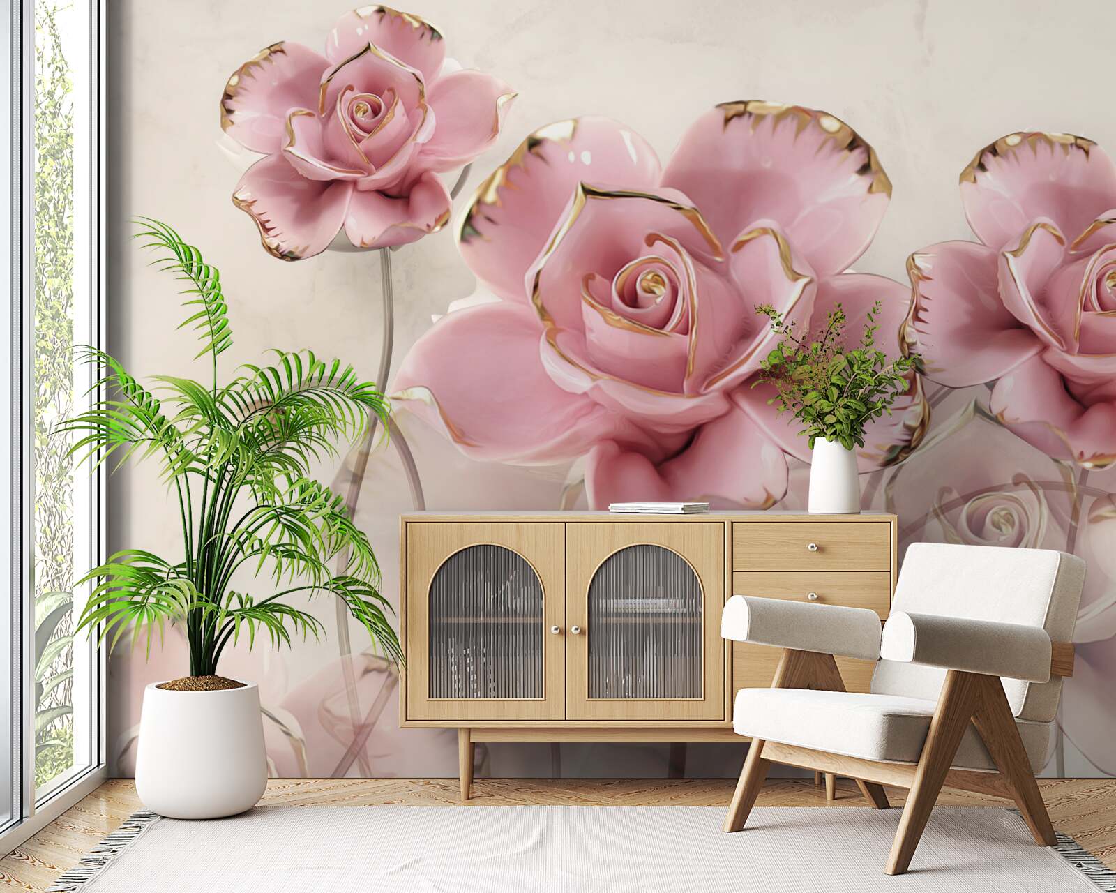 Fototapet trandafir roz elegant cu obraji delicați