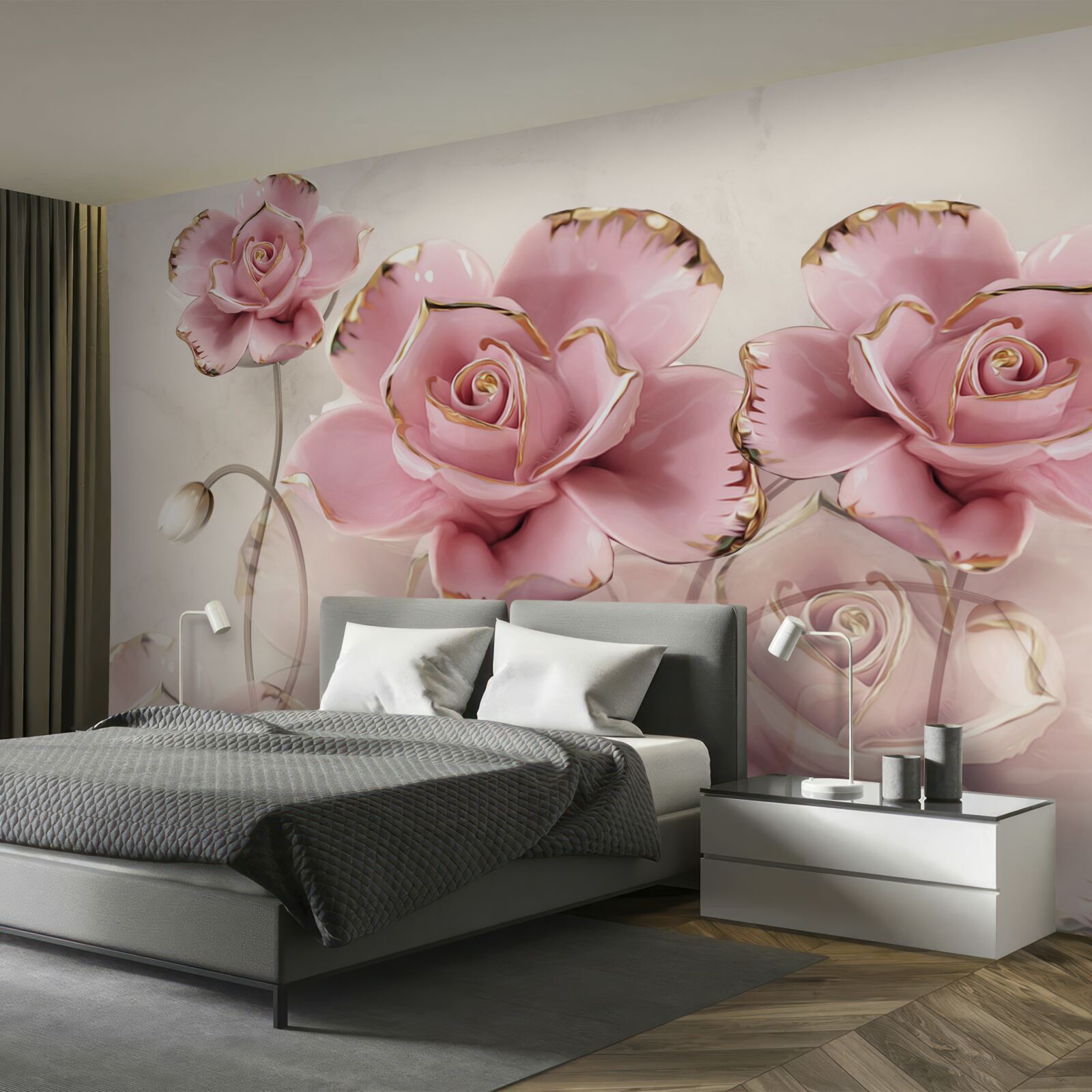 Fototapet trandafir roz elegant cu obraji delicați