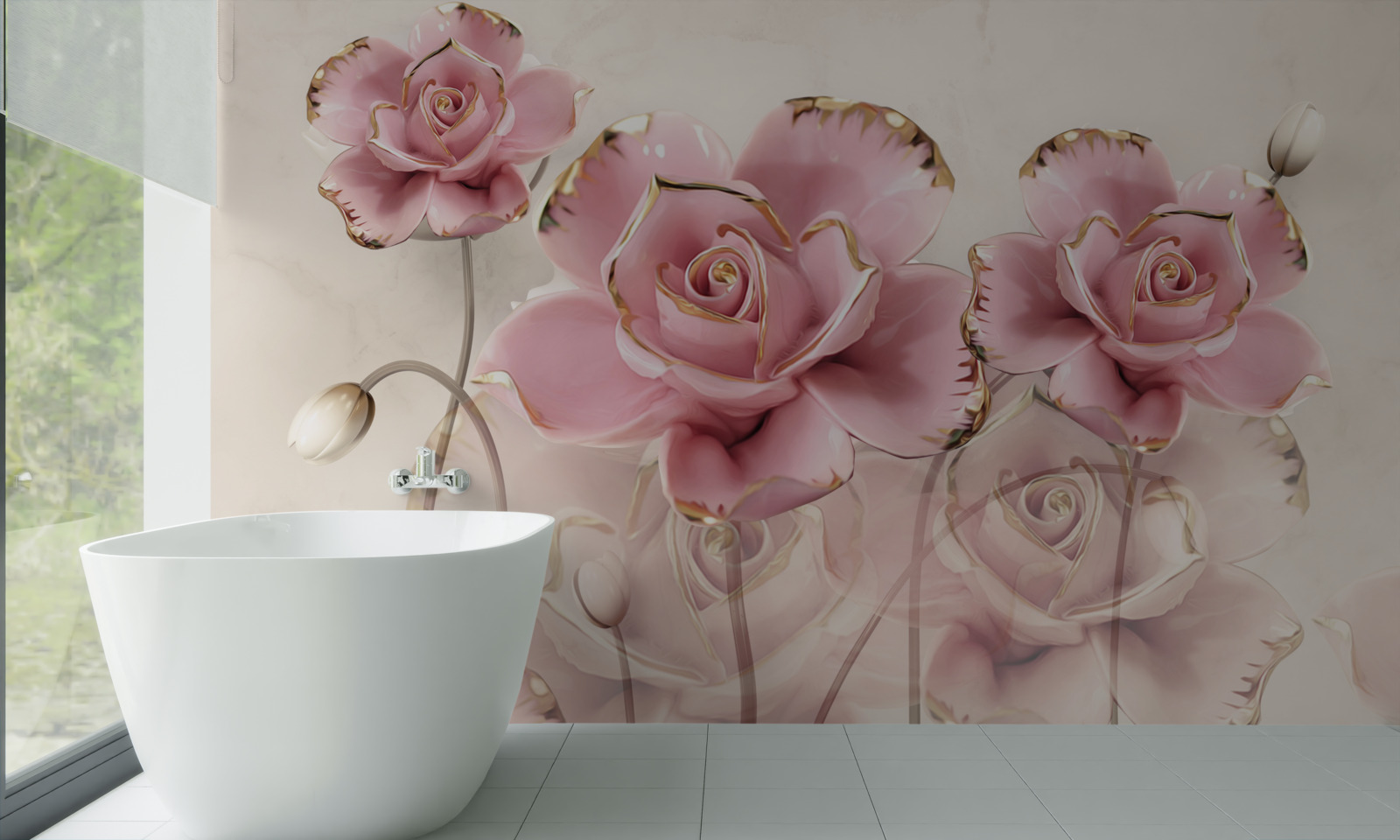 Fototapet trandafir roz elegant cu obraji delicați