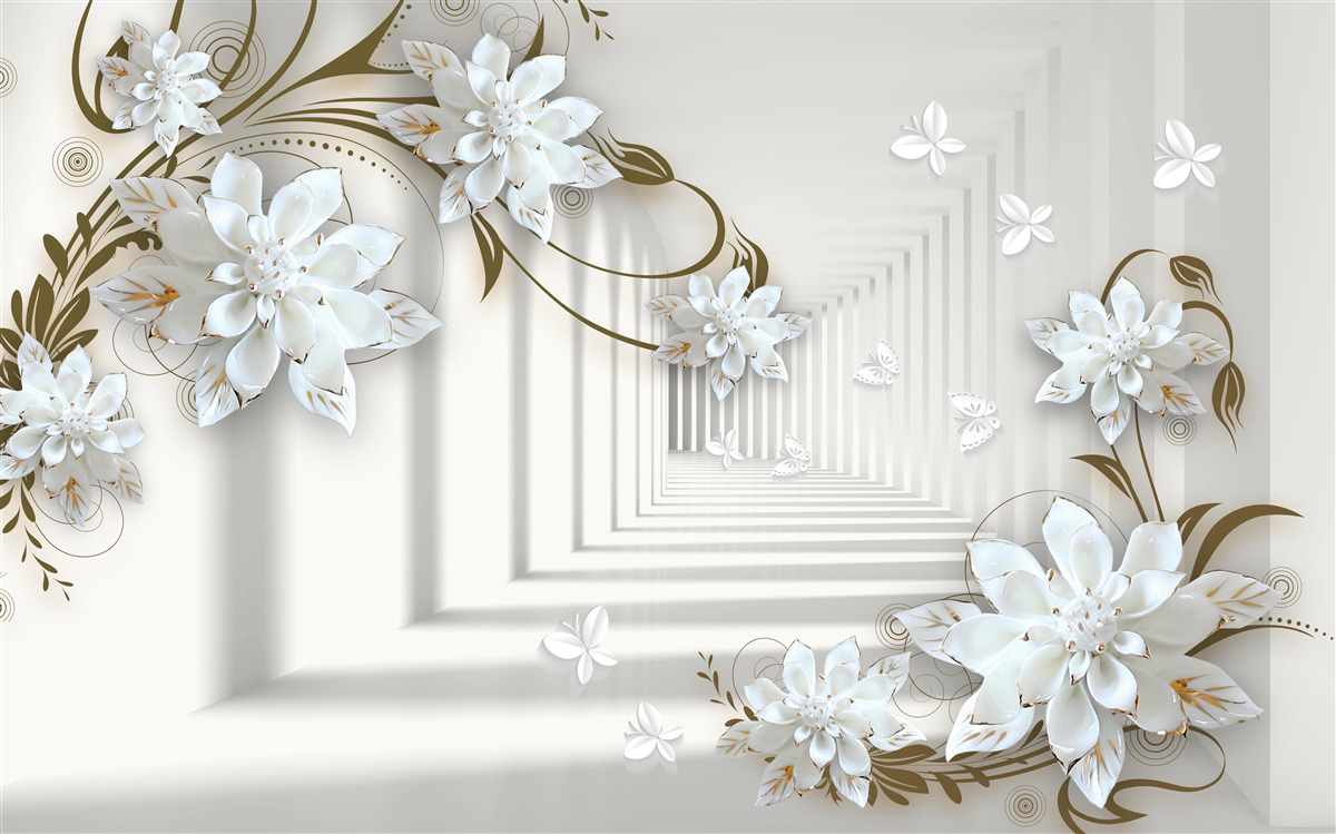 Fototapet de-a lungul panoramei tunelului se întind ramuri aurii de magnolii