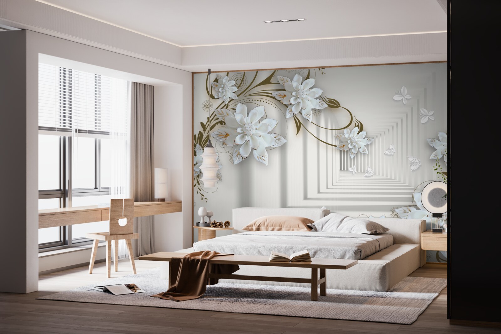 Fototapet de-a lungul panoramei tunelului se întind ramuri aurii de magnolii