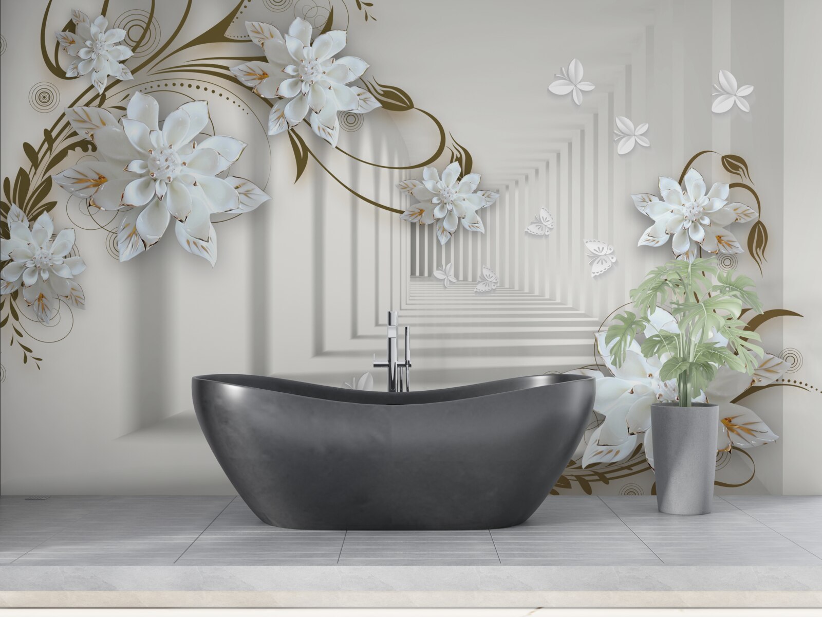 Fototapet de-a lungul panoramei tunelului se întind ramuri aurii de magnolii