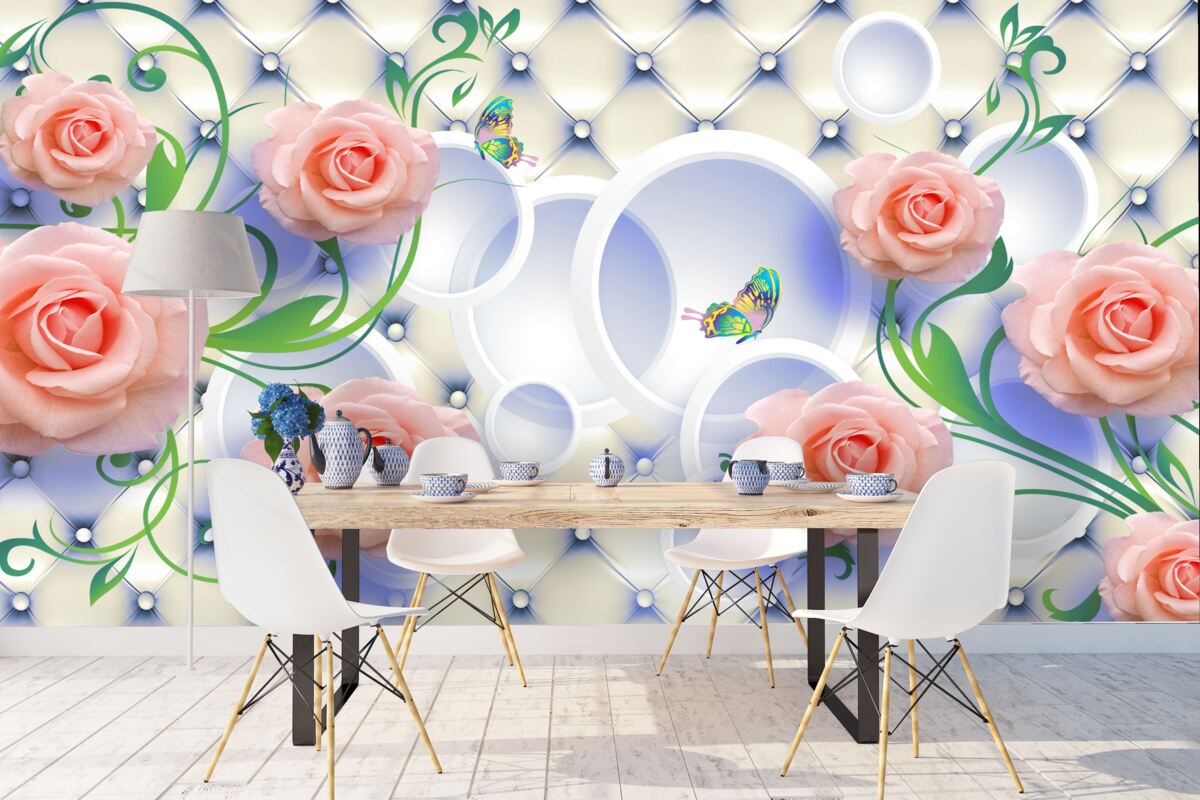 Fototapet mugurii de trandafir de ceai înfloresc pe ramuri