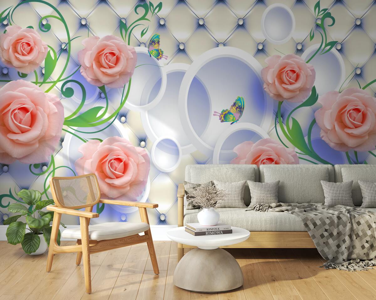 Fototapet mugurii de trandafir de ceai înfloresc pe ramuri