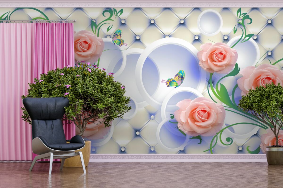 Fototapet mugurii de trandafir de ceai înfloresc pe ramuri