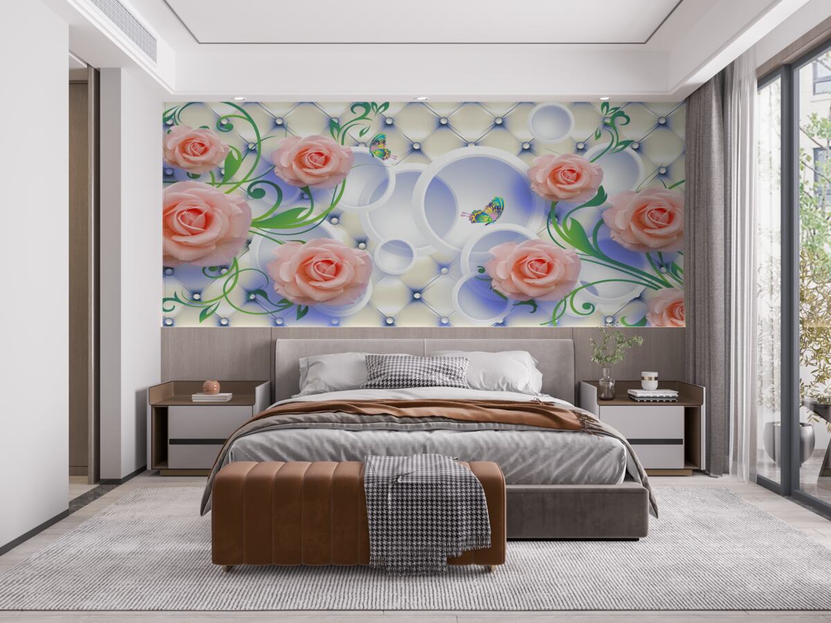 Fototapet mugurii de trandafir de ceai înfloresc pe ramuri