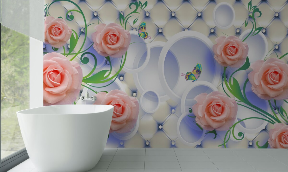 Fototapet mugurii de trandafir de ceai înfloresc pe ramuri