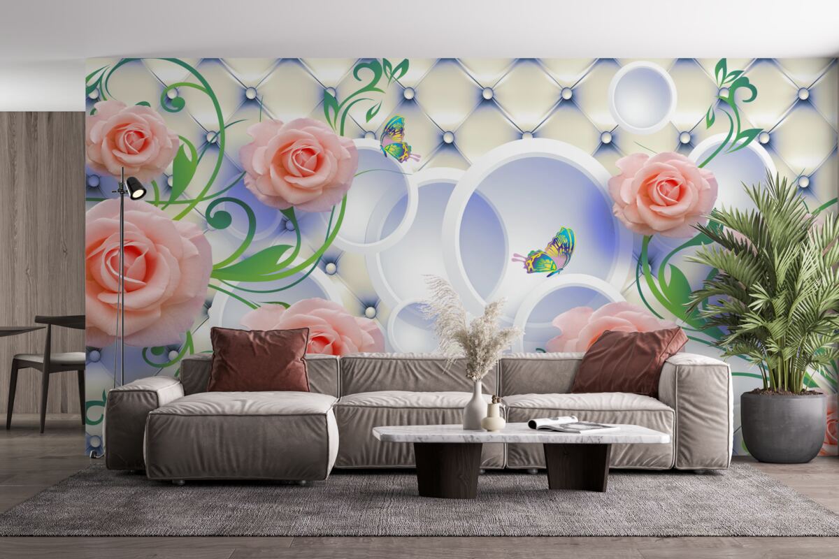 Fototapet mugurii de trandafir de ceai înfloresc pe ramuri