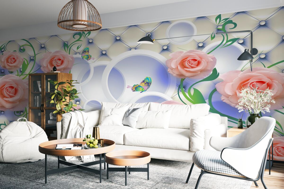 Fototapet mugurii de trandafir de ceai înfloresc pe ramuri