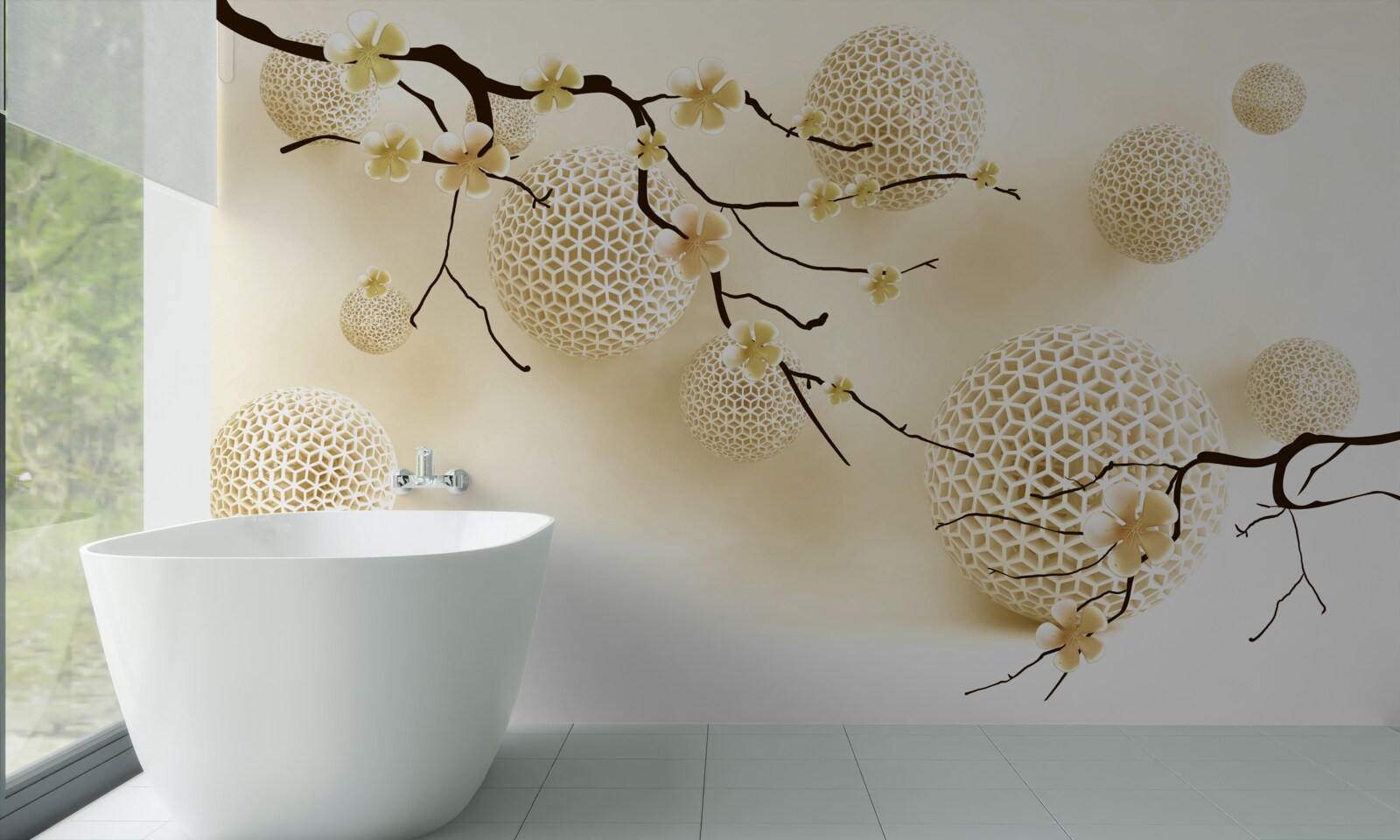 Fototapet muguri pe ramuri și bile aurii