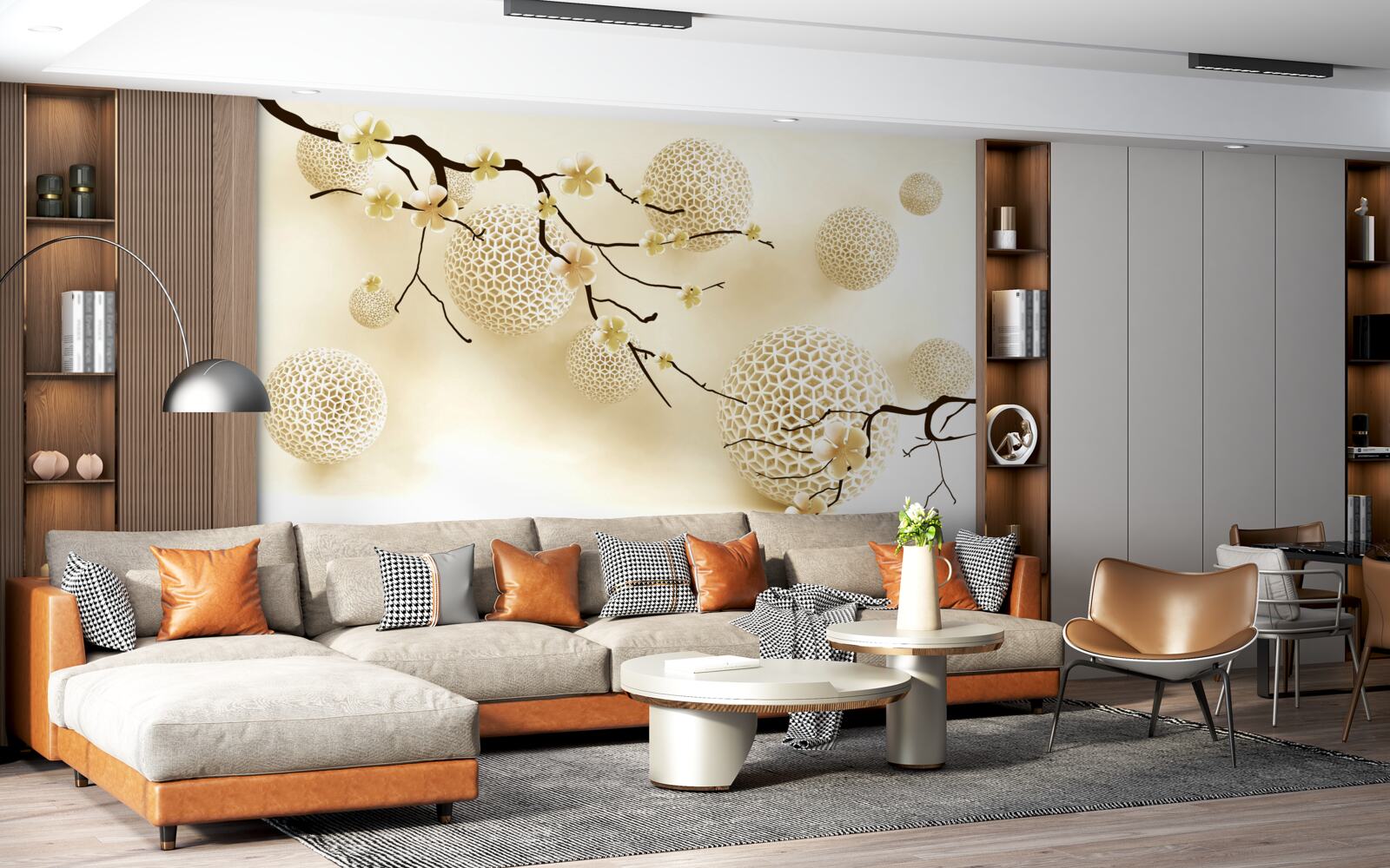 Fototapet muguri pe ramuri și bile aurii